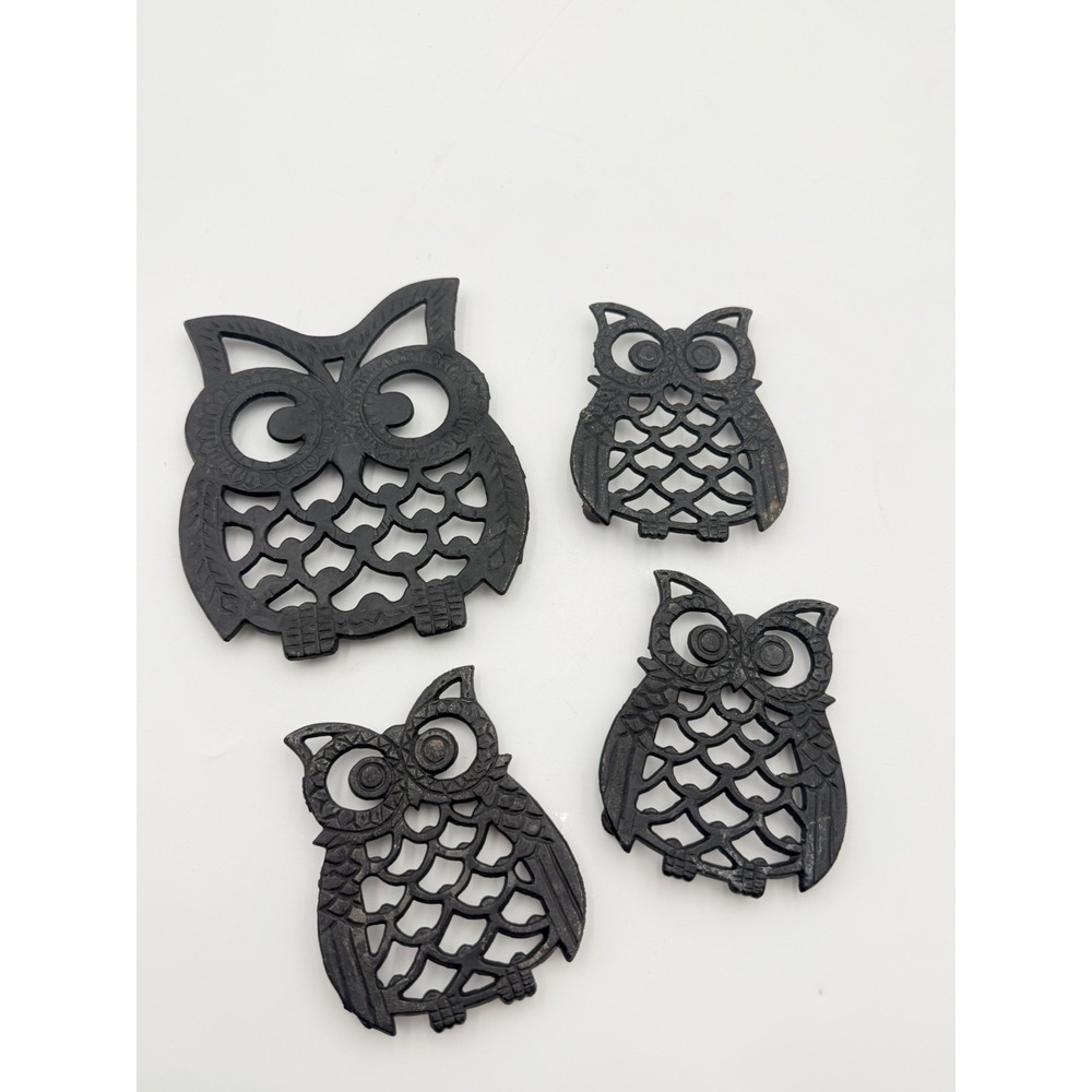 Vintage Lot  Cast Iron Owl Trivets Made in Taiwan Kitchen Decor